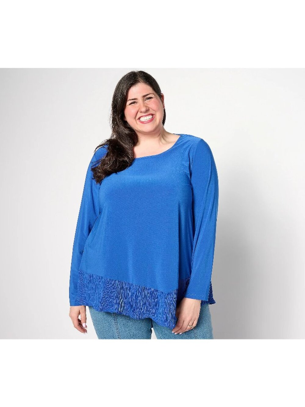 Attitudes by Renee Top Small Como Jersey Mix Media Asymmetric Cobalt Seas NEW
